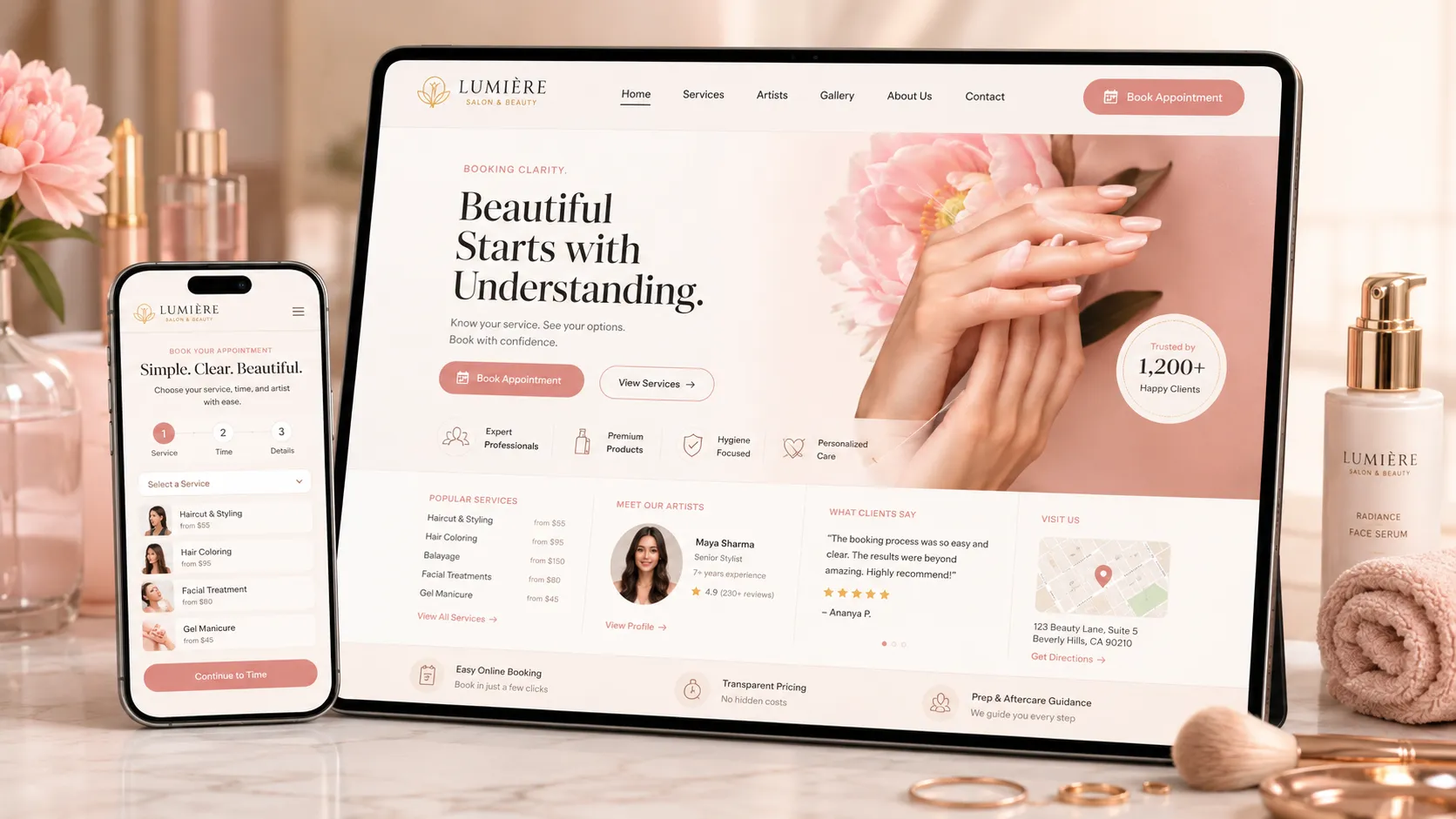 Mobile-friendly online booking experience for a beauty business website