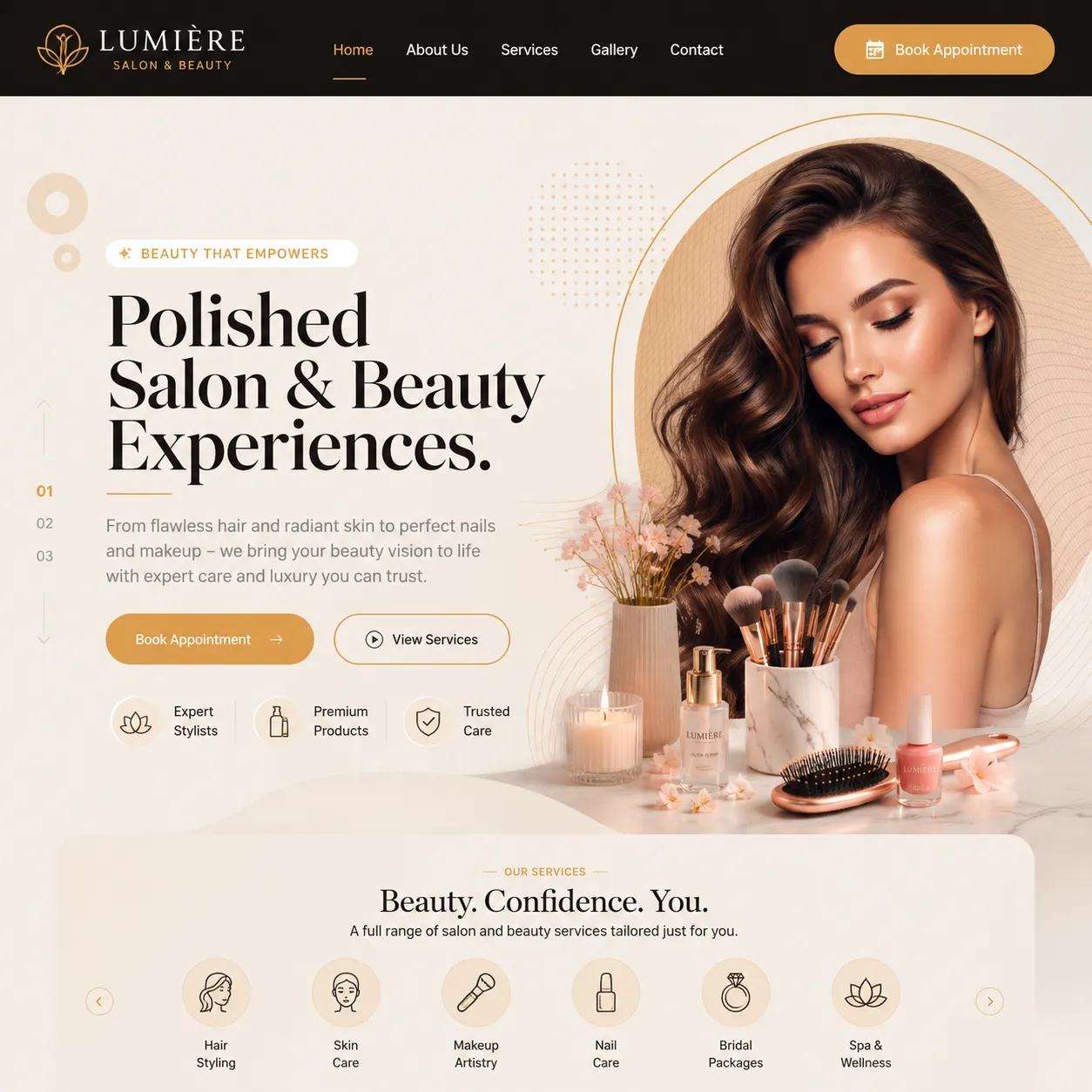 Elegant salon interior presented in a premium beauty website design