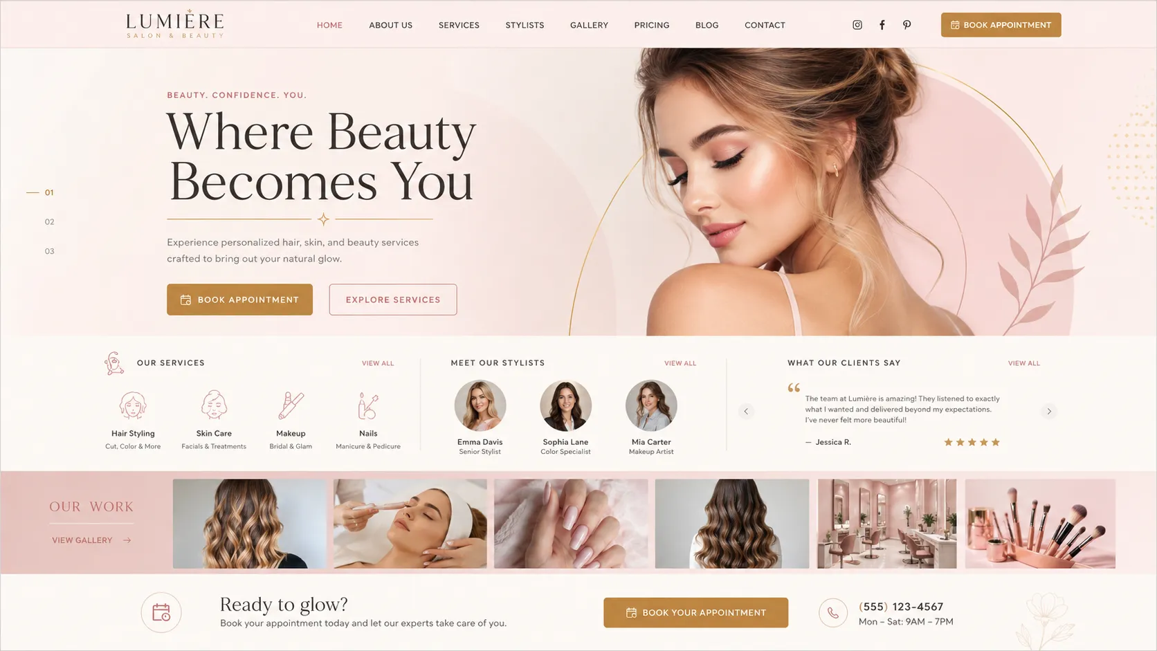 Salon homepage website concept