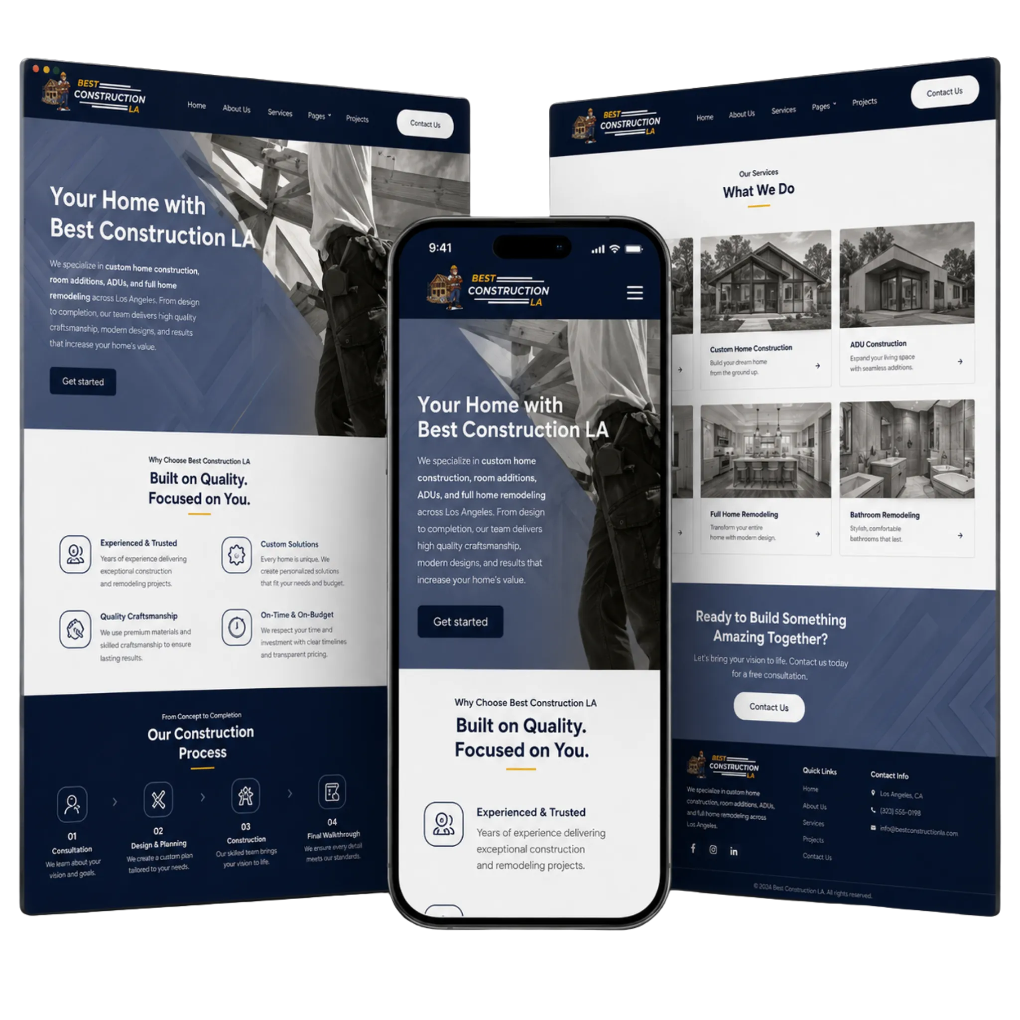 Best Construction LA ready-to-go website mockup showing desktop and mobile contractor website layouts