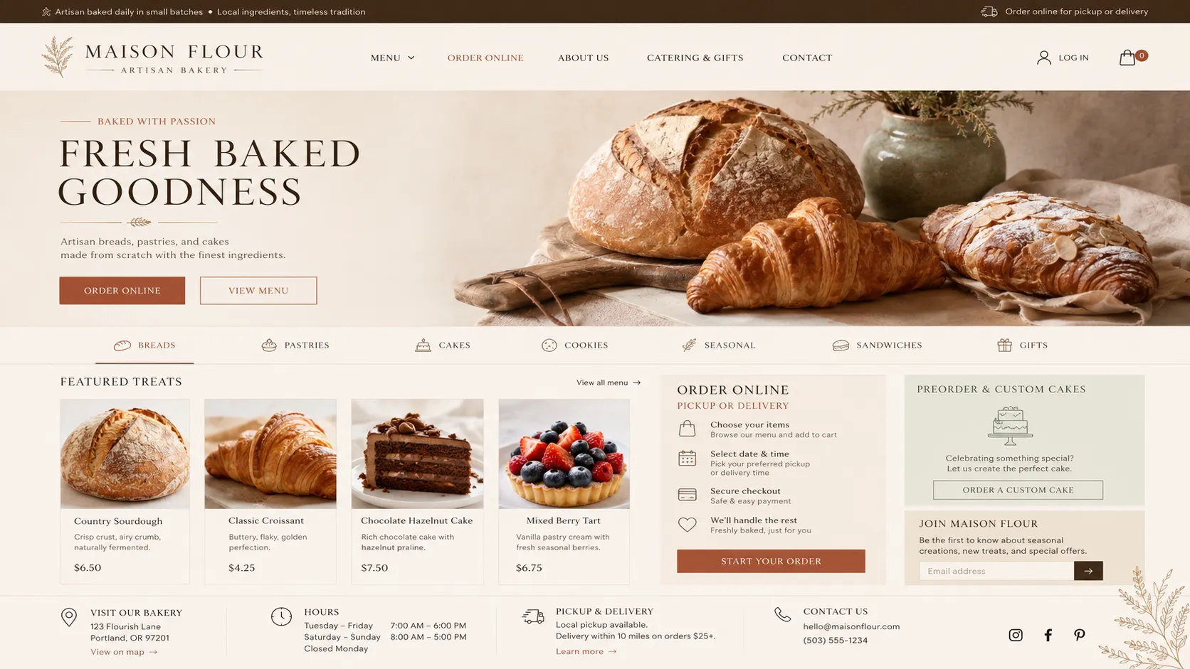 Bakery online ordering website page