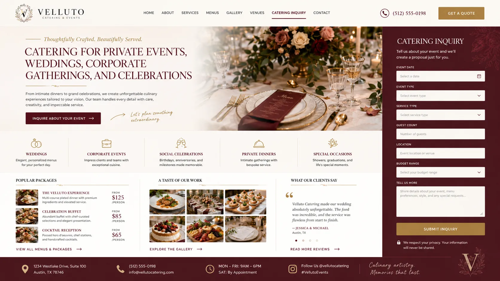 Catering inquiry website form