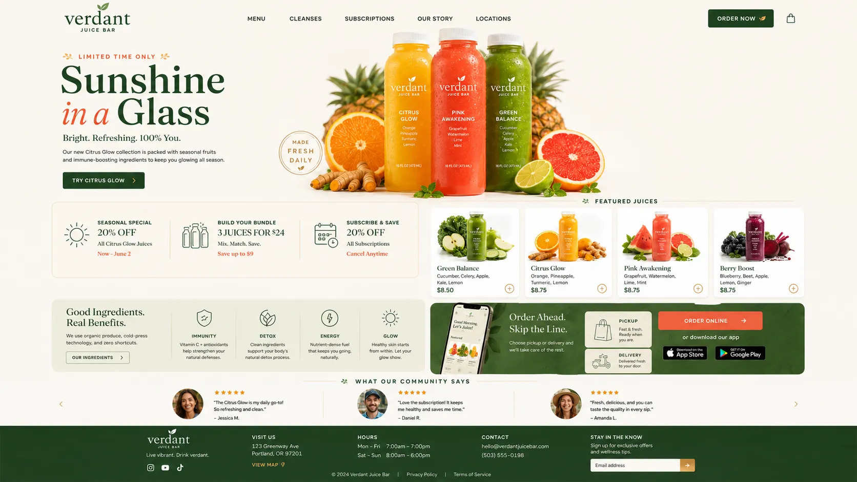 Juice bar promotion website page