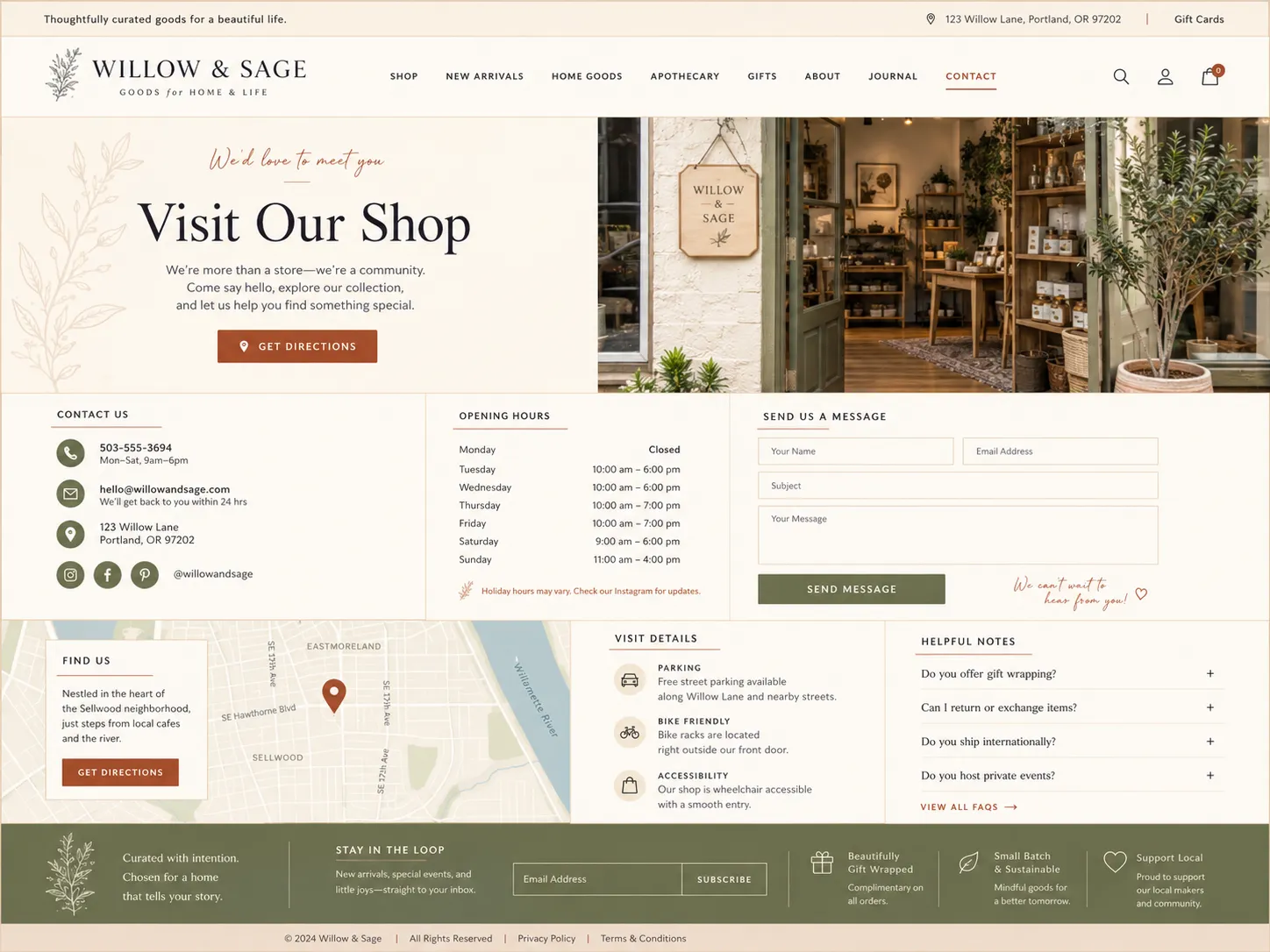 Local shop contact website page