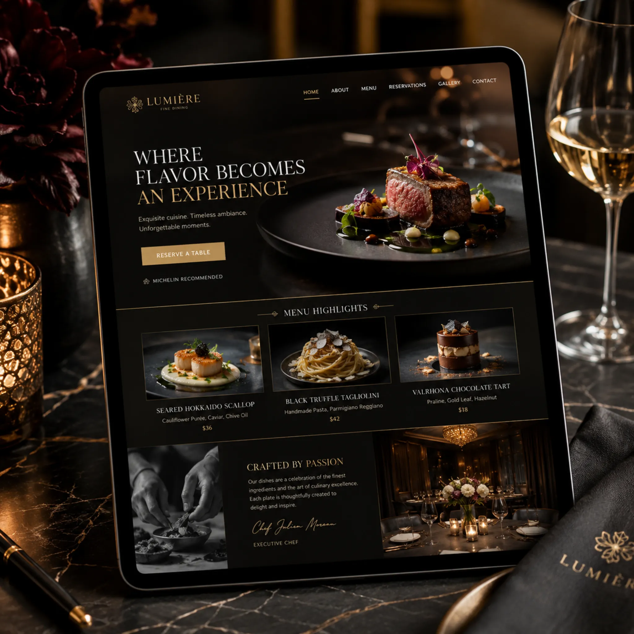 Restaurant and local business website displayed on a modern device