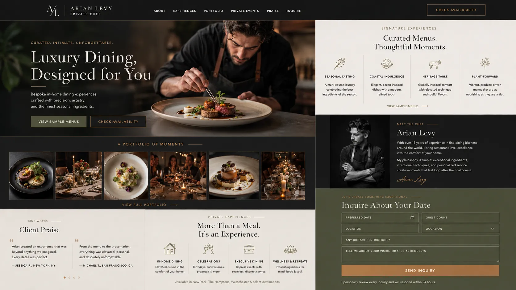 Private chef portfolio website
