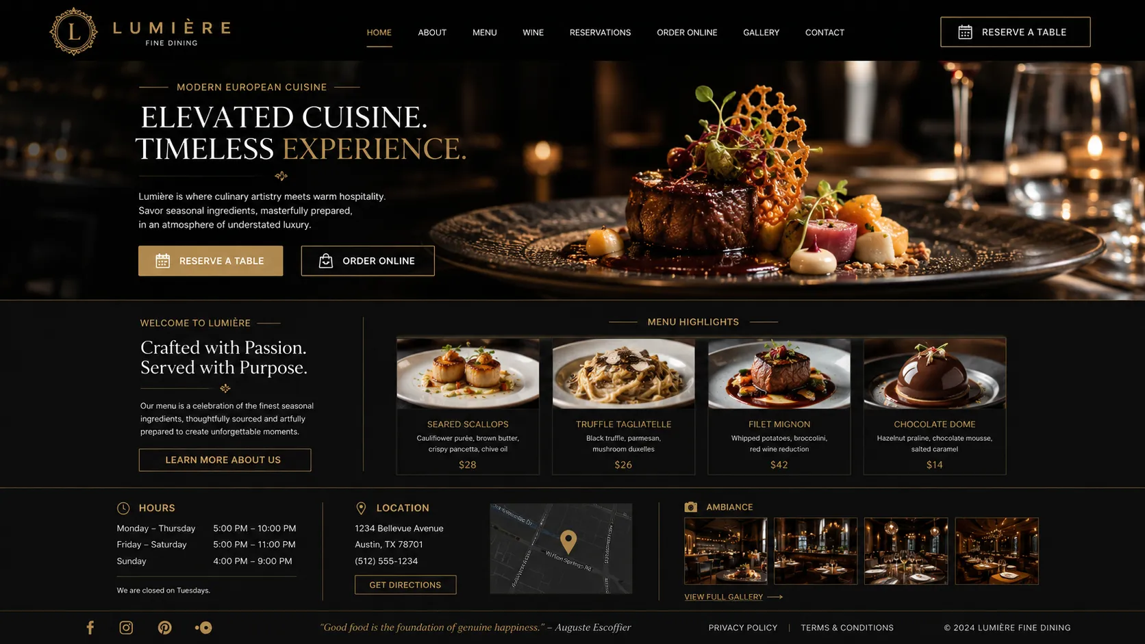 Restaurant homepage website concept
