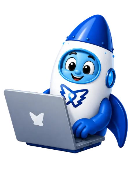 DelosWeb rocket character representing custom websites