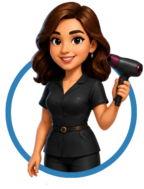 DelosWeb salon and beauty mascot holding a hair dryer for beauty business website design